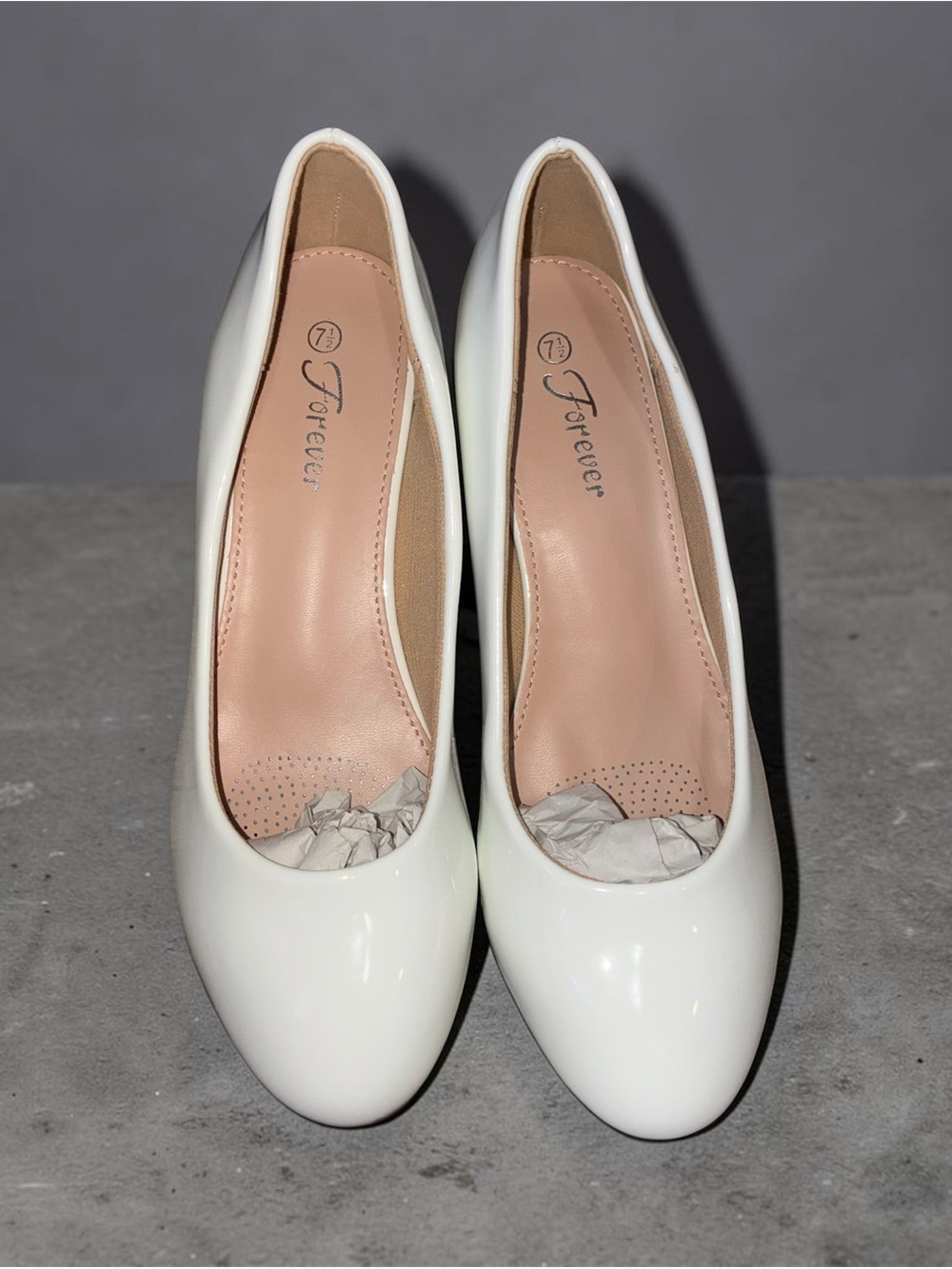 White Patent Round-Toe Pumps - Women